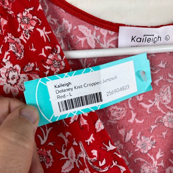 NWT Kaileigh Stitch Fix Sz L Delaney Red White Floral Wide Leg Crop Jumpsuit - Picture 8 of 10
